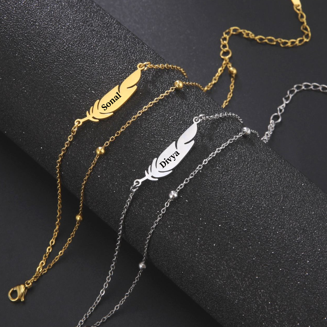 Customize Feather Name Anklet for Women