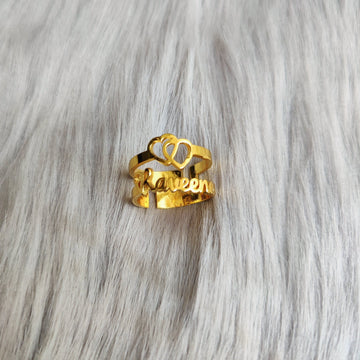 Customize Double Heart Name Ring