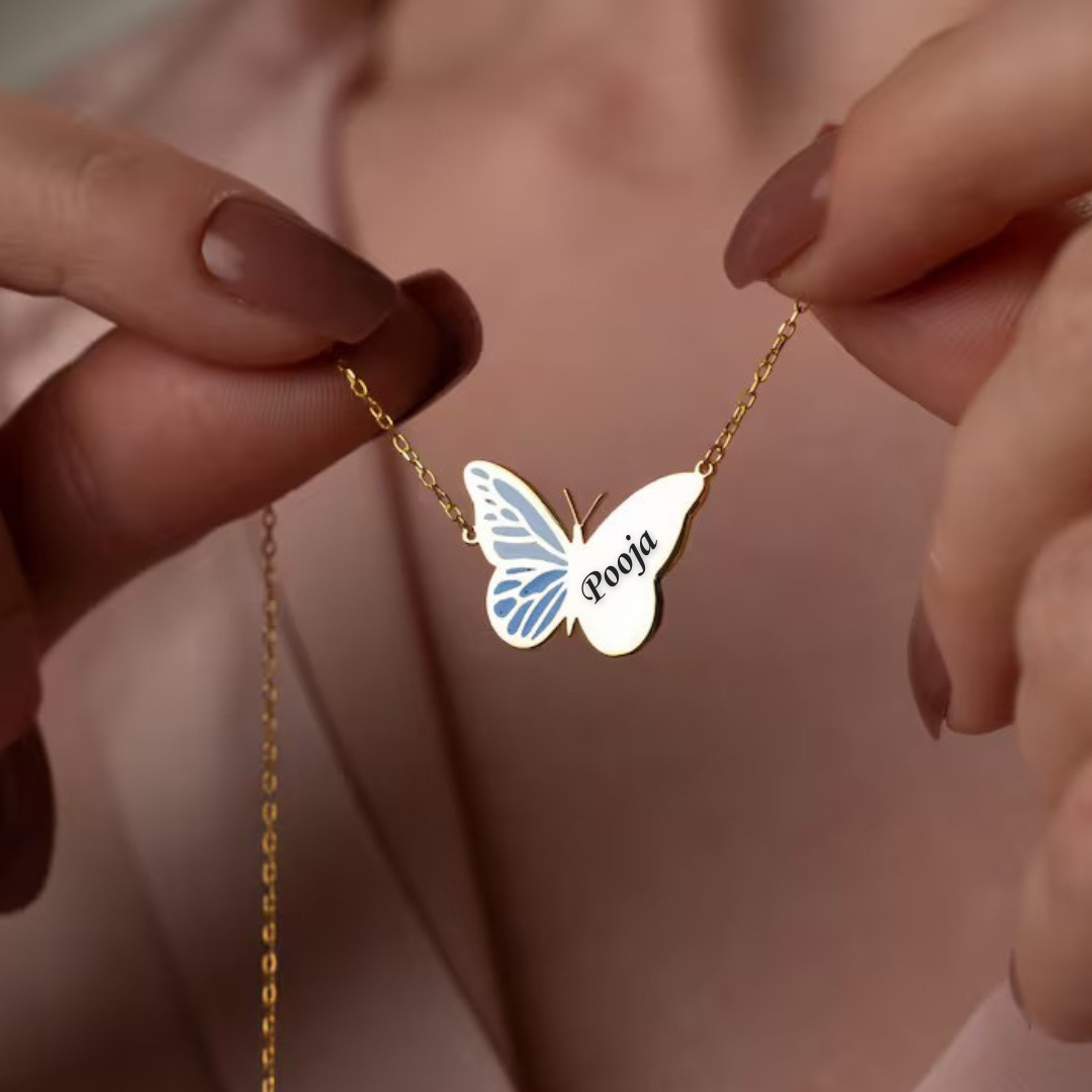 Butterfly Engraved Name Necklace
