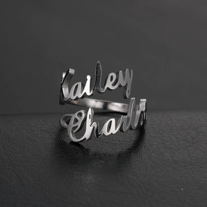 customize Sliver Double Name Ring