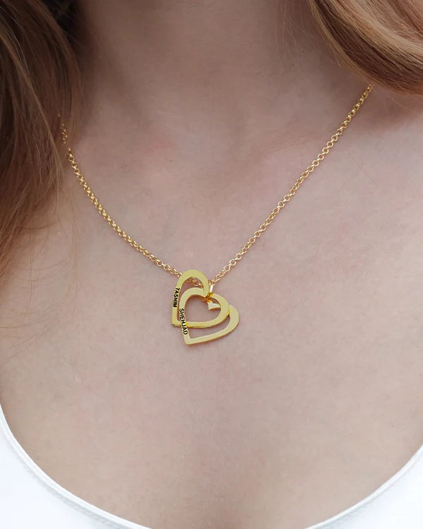 Personalized Two Heart Engraved Name Necklace