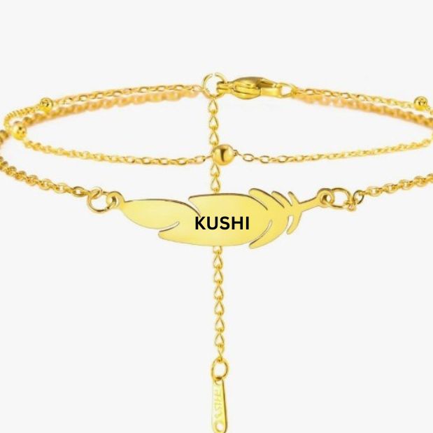 Customised Beautiful Double Chain Boho Feather Anklet