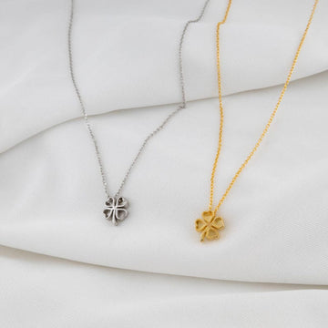 14k Gold 4 Leaf Clover Pendant Necklace, Gold Four Leaf Necklace, Lucky Clover Charm Necklace, Flower Pendant, Dainty Floral Necklace Gift