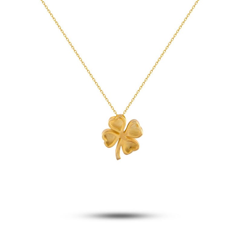 14k Gold 4 Leaf Clover Pendant Necklace, Gold Four Leaf Necklace, Lucky Clover Charm Necklace, Flower Pendant, Dainty Floral Necklace Gift