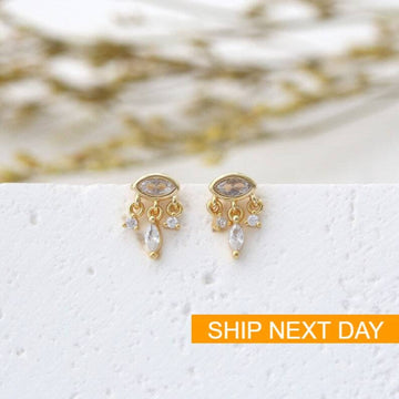 Cosmic Eye Stud Earrings: Sparkling Zirconia Stones