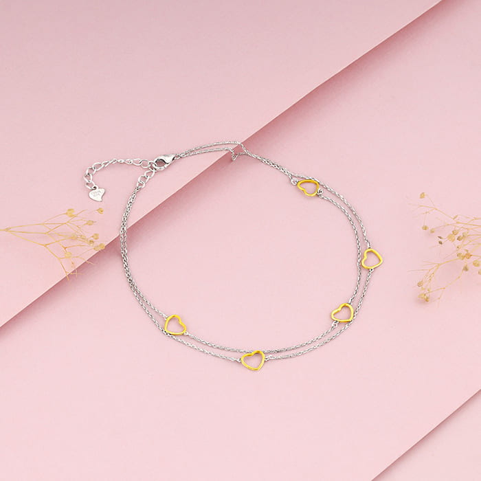 Dual Tone United Hearts Anklet